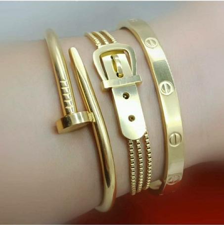 Ensemble Bracelet Love Cartier Clou Cartier Et Gourmette, En Acier Inoxydable