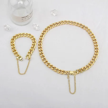 Chaine Et Gourmette Style Hip-Hop Street  Epaisse En Acier Inoxydable