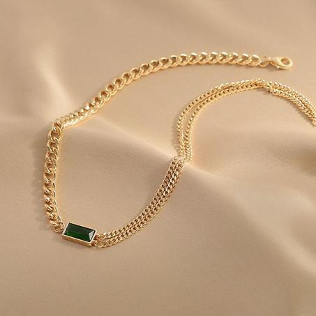 Chaîne De Clavicule Verte En Cristal, Collier En Acier Inoxydable
