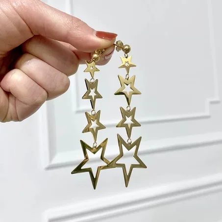 Boucles d'oreilles Etoiles a cinq branches ,Boucles d'oreilles en Acier Titane