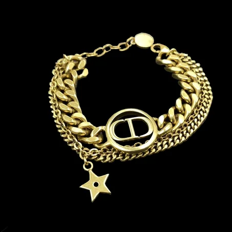 Bracelet Bague Retro Lettre D, Chaine Etoile A Trois Couches