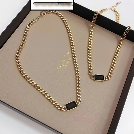 Chaine Epaisse Collier Femme, Collier Pierre Noir Chic Et Luxe , Collier En Acier Inoxydable
