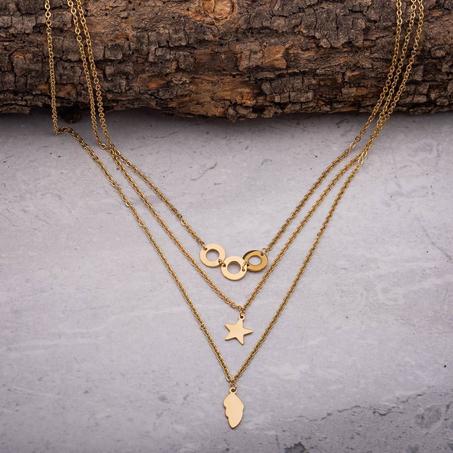 Collier multi rangs, Chaine En Acier Inoxydable, Trois Chaines Trois Pendentifs
