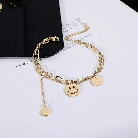 Bracelet Smiley Face, Bracelet Femme Titane Acier