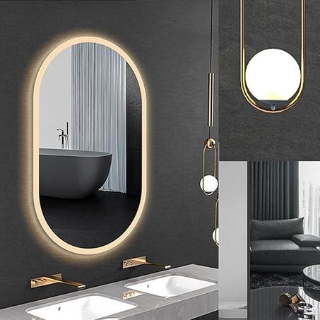 مراة حمام 40 × 60 سم من الميكاكوز، مراة حمام باضاءة خلفية LED، مضادة للضباب، 3 اوضاع الوان، مراة حمام قابلة للتعتيم تثبت على الحائط، مقاومة للماء IP54، افقية وراسية (40×60 سم)