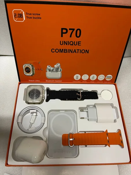 باك كامل مكون من ساعة ذكية ⌚️و سماعات بلوتوث 🎧 باوربانك لا سلكي  وشاحن ايفون