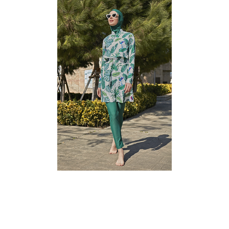 Burkini Remsa "Yaprak Tasarim" à Motif Feuille Verte – Élégance Naturelle & Confort Total