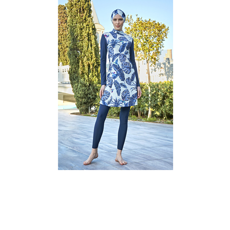 Remsa Design – Burkini Feuilles Bleues en Lycra (MAVI YAPRAK)