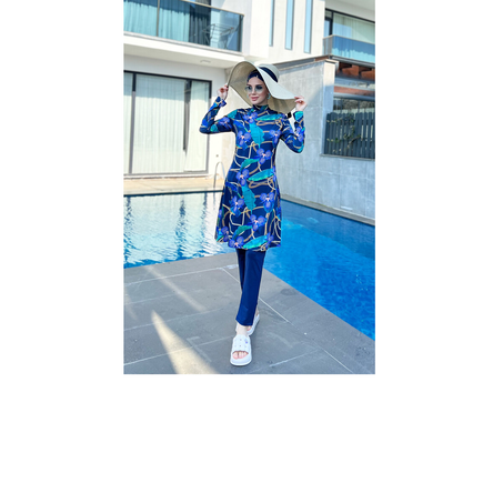 Maillot de bain hijab Remsa – Modèle Orchidée Marine (Lycra intégral)