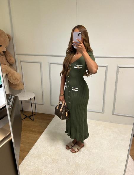 Robe longue en tricot à manches courtes pour femme,rob maxi à décontracté a col en v .mode estivale élégant