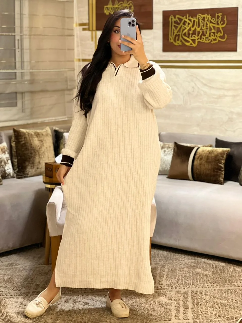 Robe longue en maille côtelée