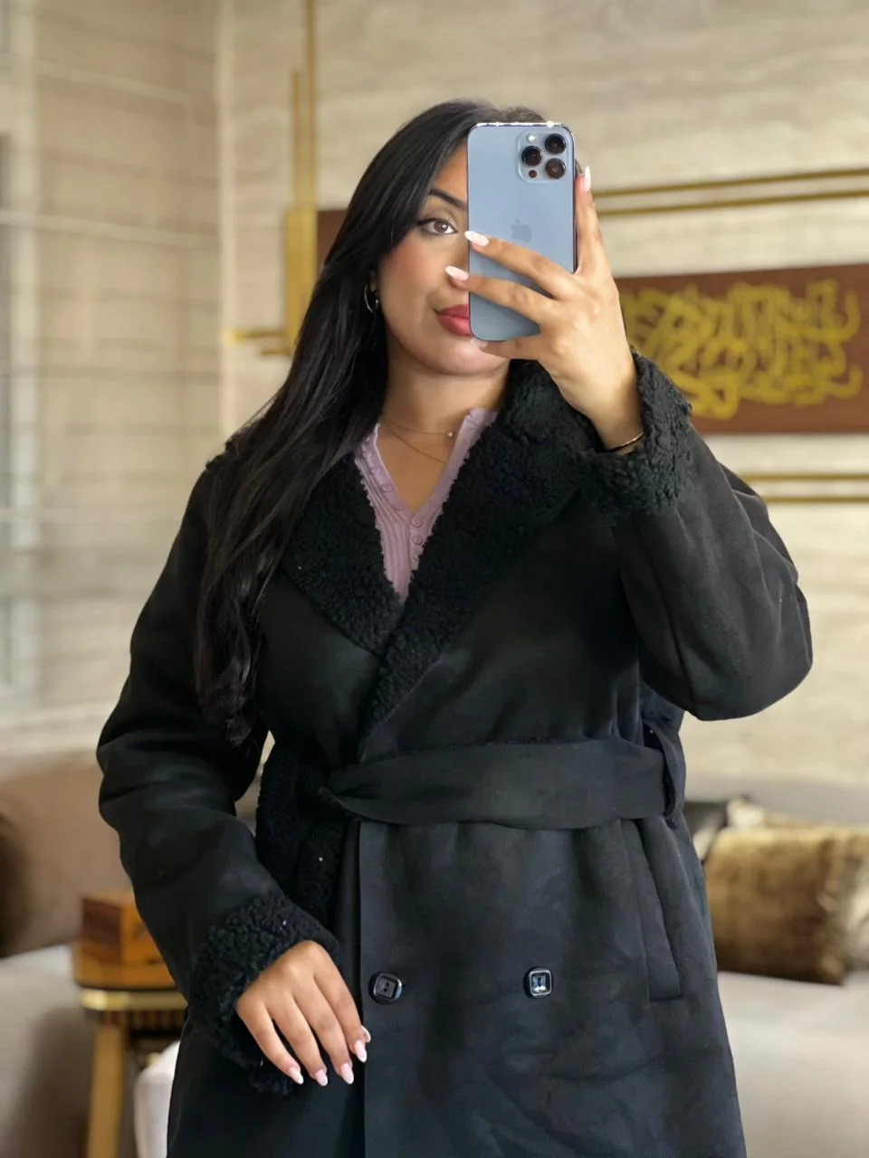 Manteau long ceinturé doublé