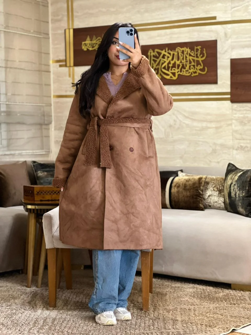 Manteau long ceinturé doublé