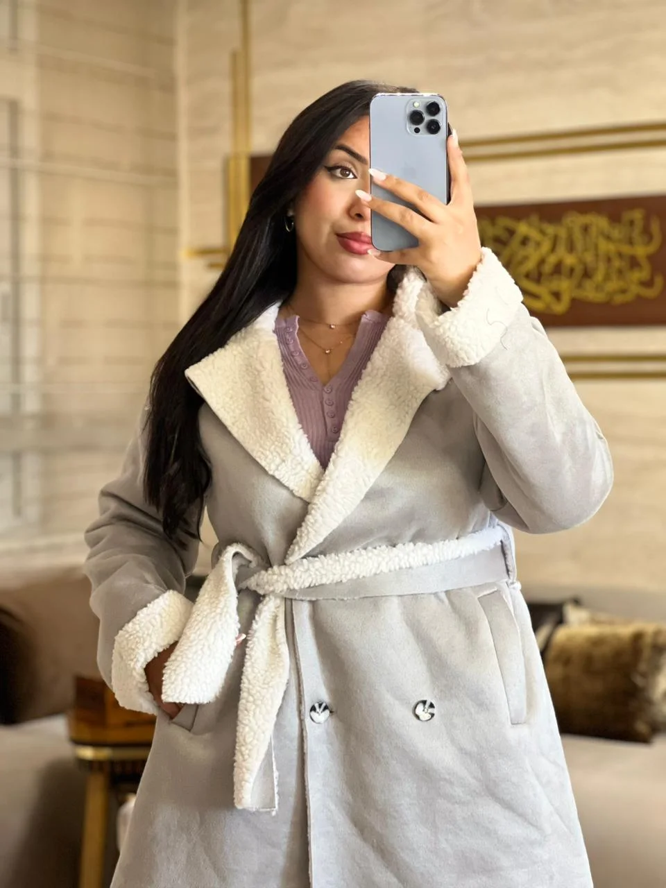 Manteau long ceinturé doublé