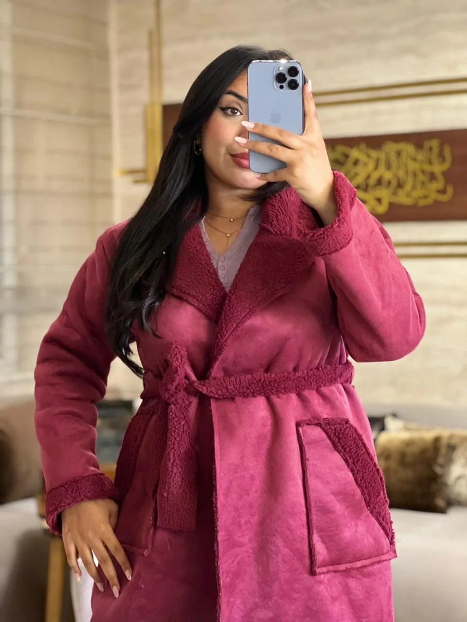 Manteau long ceinturé doublé