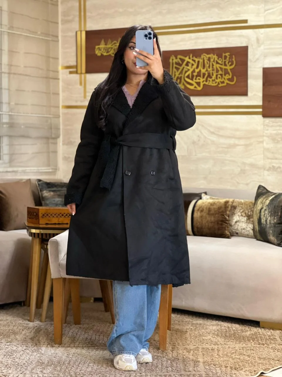 Manteau long ceinturé doublé