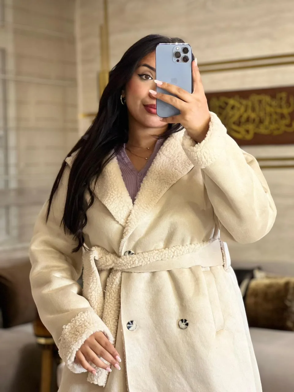 Manteau long ceinturé doublé