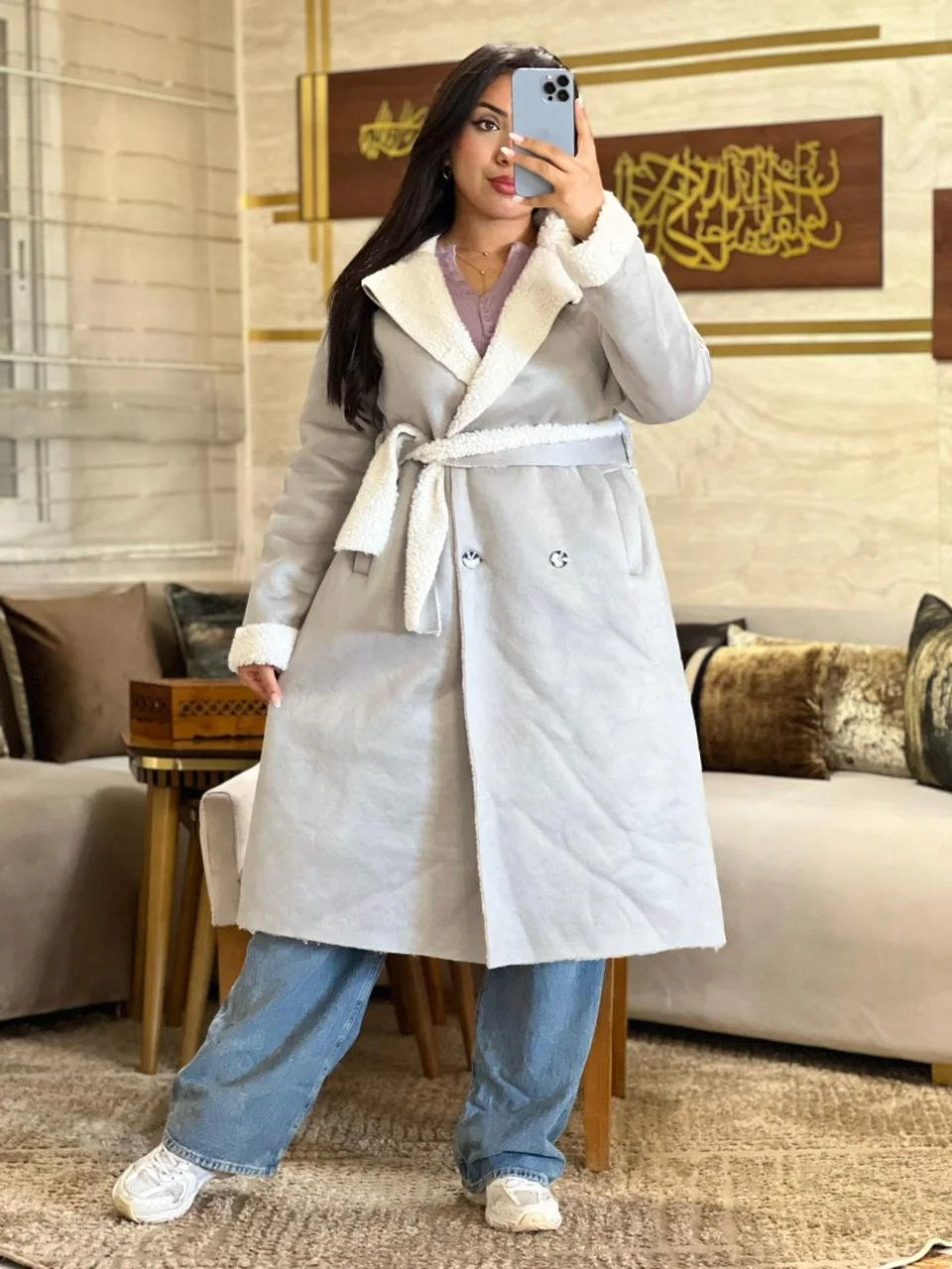 Manteau long ceinturé doublé