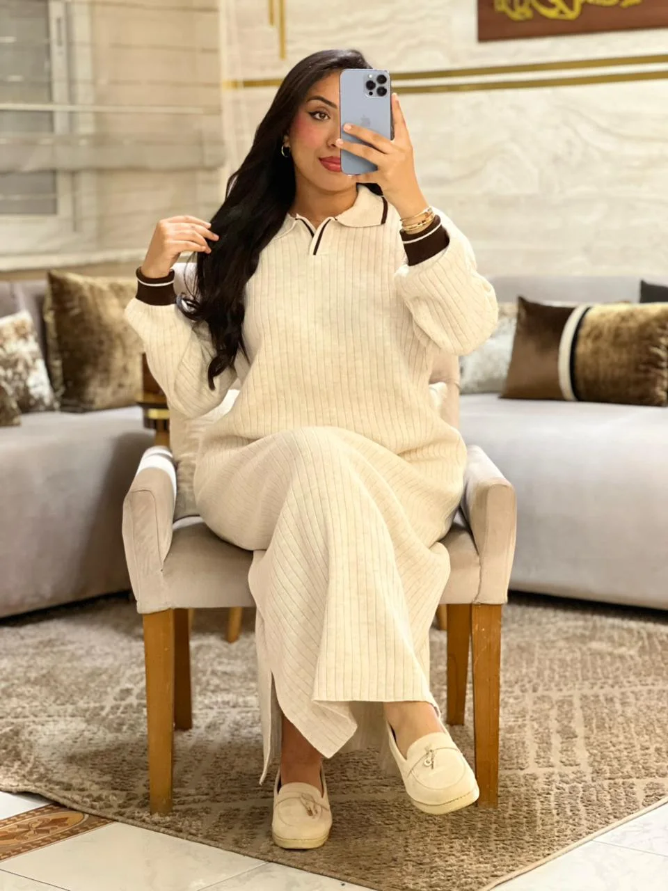 Robe longue en maille côtelée