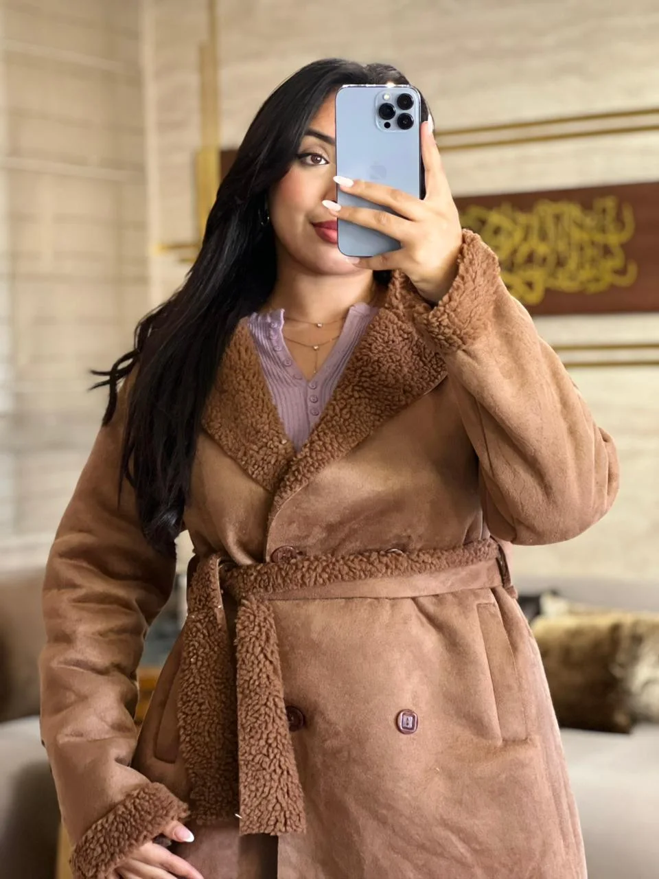 Manteau long ceinturé doublé