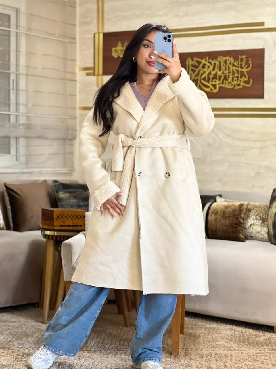 Manteau long ceinturé doublé