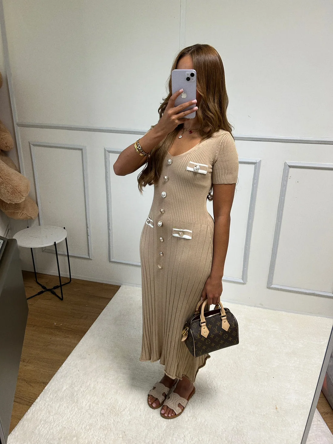 Robe longue en tricot à manches courtes pour femme,rob maxi à décontracté a col en v .mode estivale élégant