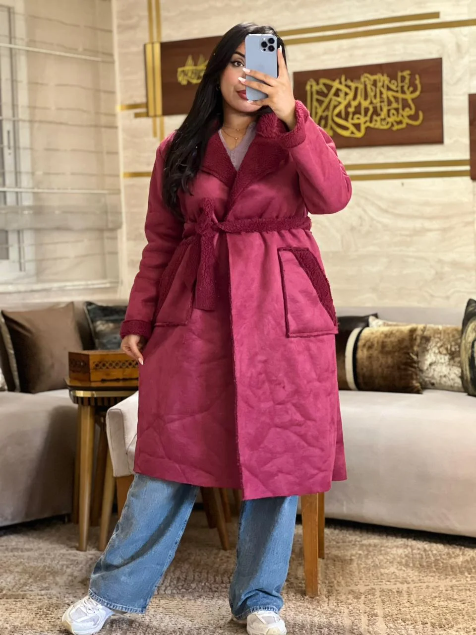 Manteau long ceinturé doublé