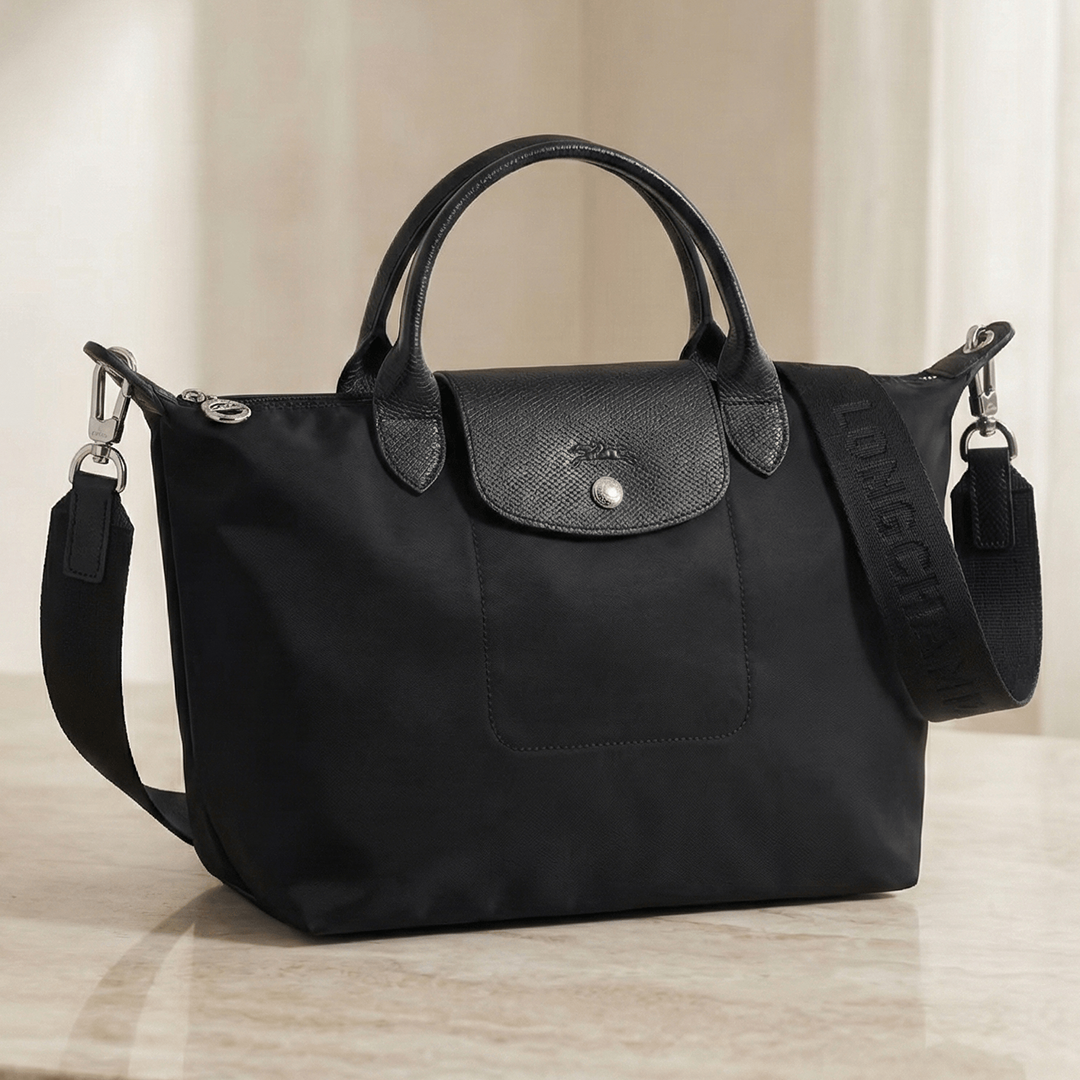 Sac Cabas M - Toile Satinée & Cuir (Noir)