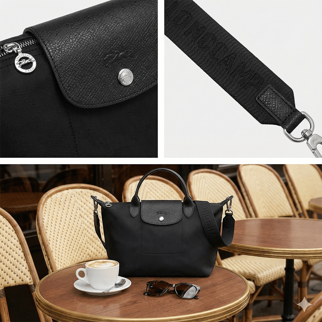 Sac Cabas M - Toile Satinée & Cuir (Noir)