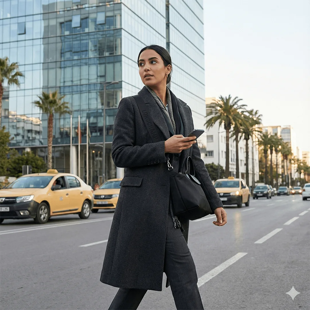 Sac Cabas M - Toile Satinée & Cuir (Noir)