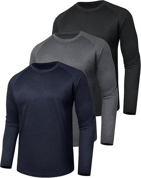 LalaHook - Paquete de 3 camisetas de manga larga para hombre, diseño de secado rápido que absorbe la humedad, con protección solar ultravioleta, para pesca, entrenamiento, deportes