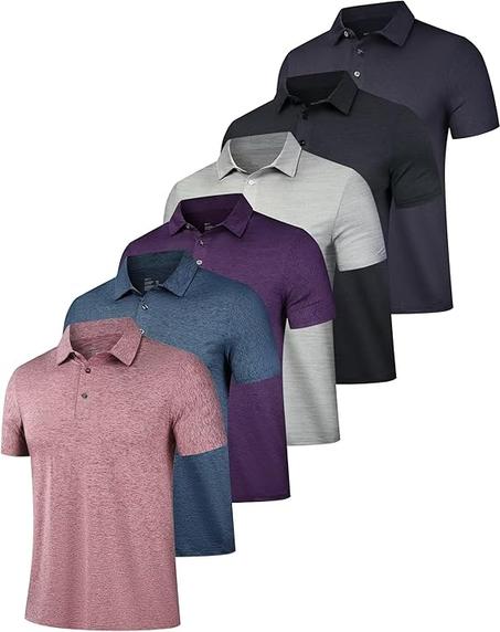 OYGSieg Paquete de 6 camisas polo para hombre, de manga corta, para golf, absorben la humedad, atléticas, casuales, con cuello