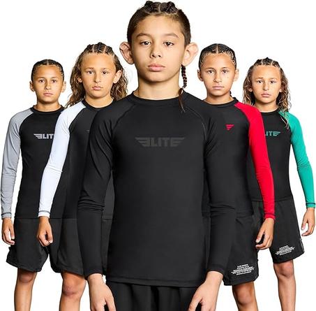 Elite Sports Protectores de erupción para niños y niñas, compresión de manga completa BJJ para niños y jóvenes