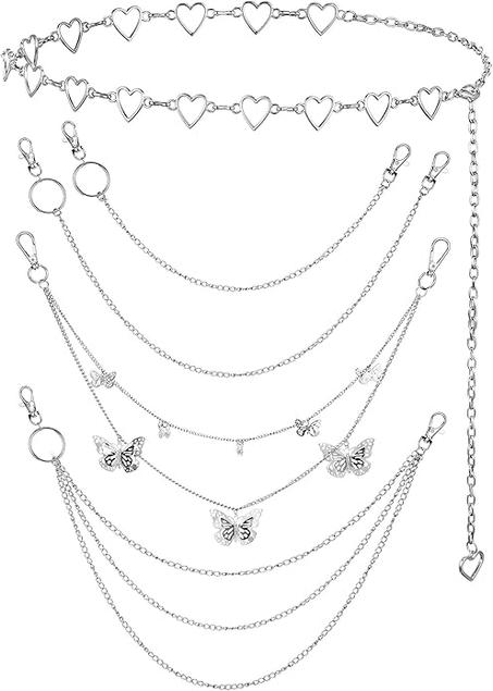 Jadive 5 piezas de cinturón de cadena, pantalones vaqueros, cintura de bolsillo, multicapa, hip hop, cadena de metal para hombres y mujeres