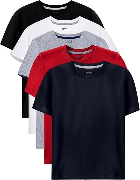 Brix Paquete de 5 camisetas para niños, cuello redondo, 100% algodón, sin etiquetas, paquete múltiple de camisetas básicas de manga corta para niños.