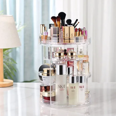 360-degree Rotating Makeup Organizer Box منضم المكياج الزجاجي