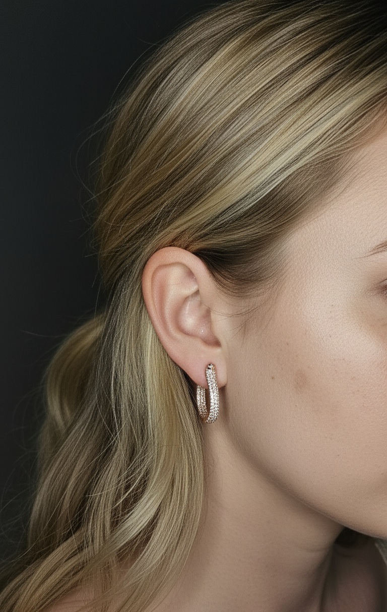 Boucles d’oreilles créoles en or rose pavées de zirconium