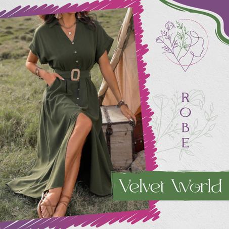 Robe longue fendue à col en V et boutons