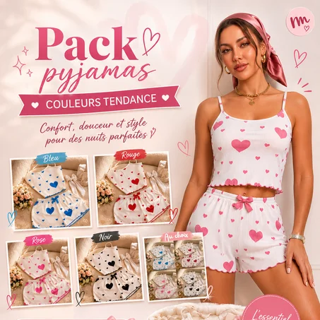 Pack Ensembles Pyjama Cœurs ❤️