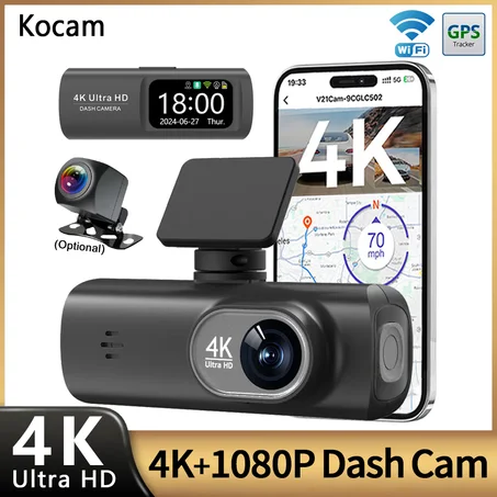 كاميرا سيارة ذكية 4K مع كاميرا خلفية + GPS + مراقبة أثناء التوقف 24 ساعة