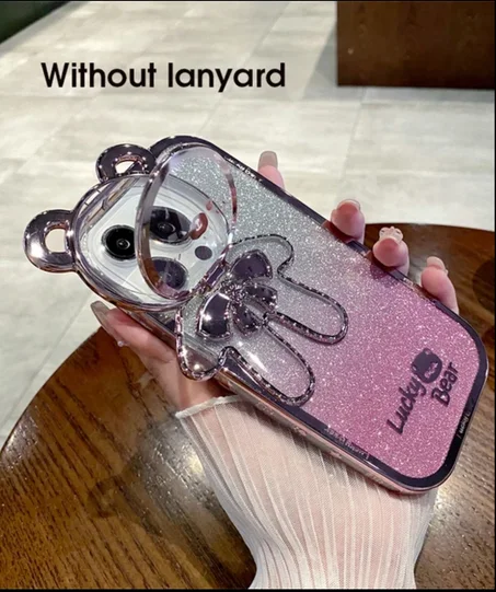 حافظة متقاطعة لامعة على شكل دب لهواتف أيفون  غطاء لين  لطيف بدون رباط