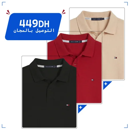 Pack 3 Polo Tommy manches Longue en Pur Coton