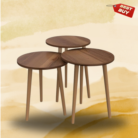 مجموعة من 3 طاولات جانبية متداخلة مستديرة