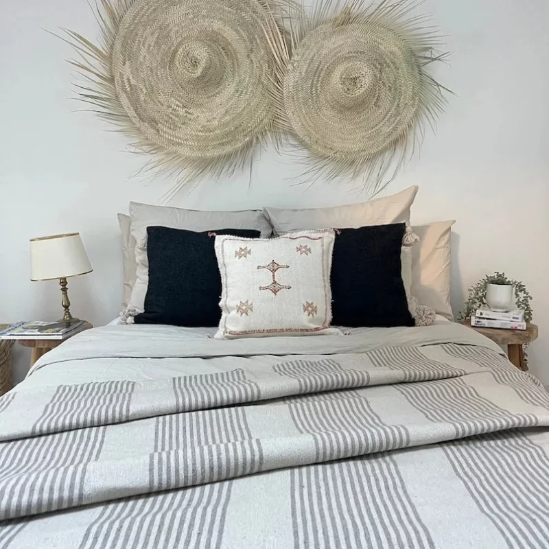 Parure de lit artisanale « Évasion Essaouira » – Tons naturels & rayures