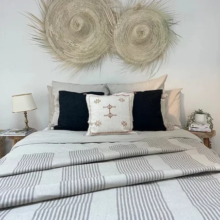 Parure de lit artisanale « Évasion Essaouira » – Tons naturels & rayures