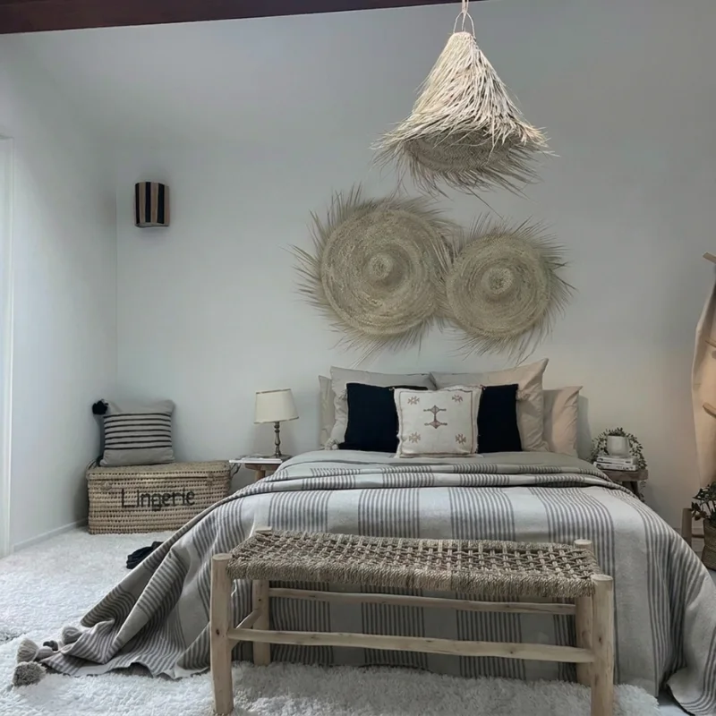 Parure de lit artisanale « Évasion Essaouira » – Tons naturels & rayures