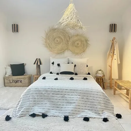 Parure de lit artisanale « Nuit Atlas » – Noir & Blanc