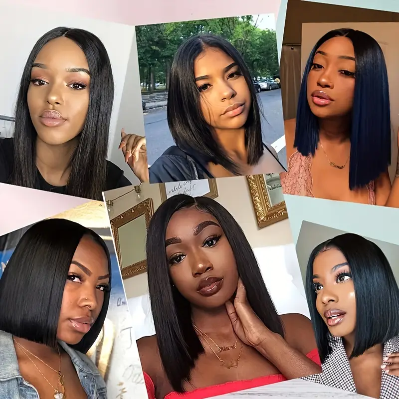 Funky Girl™ – Perruque Bob Brésilienne Lisse en Cheveux 100 % Humains, Glueless HD Lace
