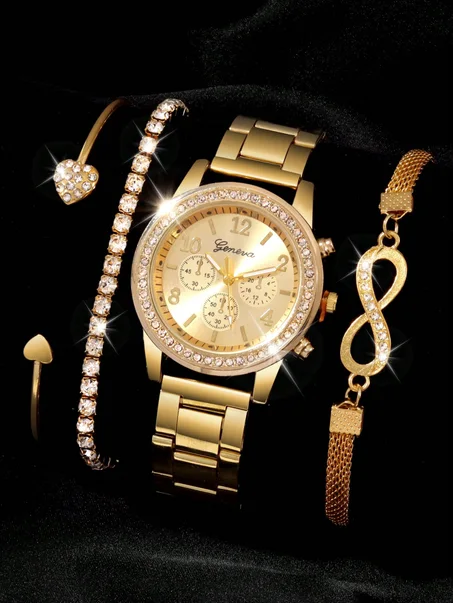 Infinia — Ensemble Montre & 3 Bracelets Femme · Ton Or Rose ∞ CG