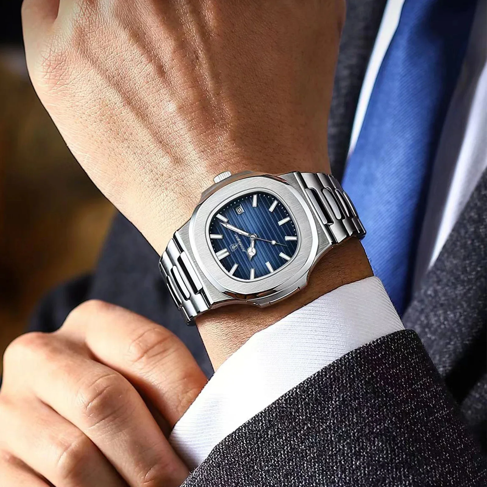 SPARTA ⚔️ Set Homme 4 Pièces · Montre Cadran Bleu + Gourmette, Pendentif & Bague - SN